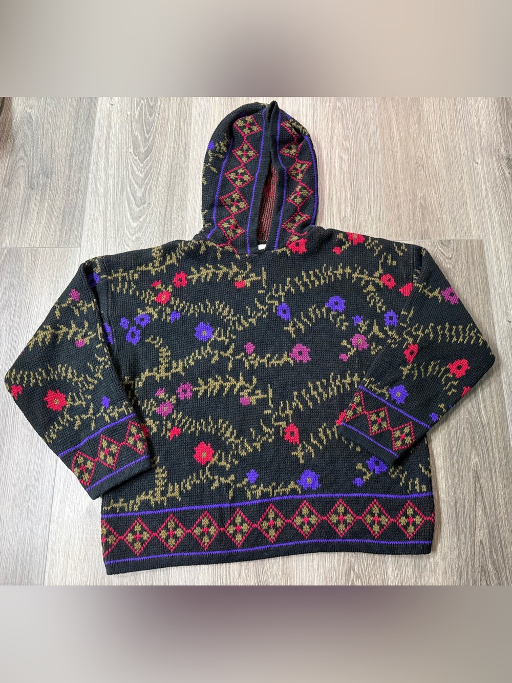 Vintage Ricki Floral Hooded Sweater | Black Red Purple Olive | Baja Boho